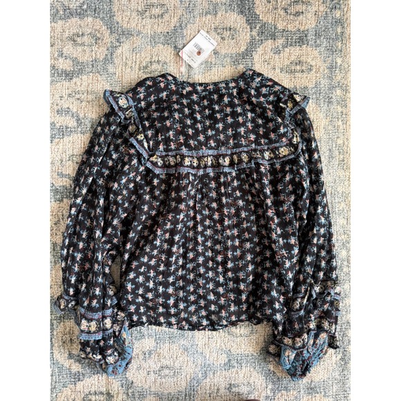 Free People Jenna Printed Cotton Boho Ruffle Blouse in Night Combo Small NWT - Picture 3 of 6